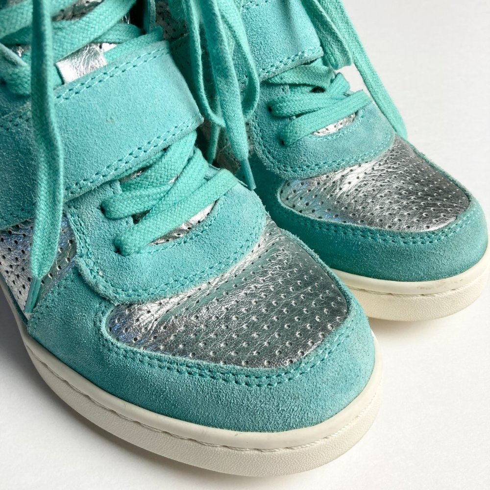 ASH Bea High-Top Wedge Sneaker in blue & silver suede leather - Picture 8 of 11